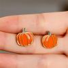 imageOrange Pumpkin Small Stud Earrings for Women GoldTone Enamel Halloween Thanksgiving Fall Party Studs Earring Cute Dress Accessories Jewelry