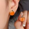imageOrange Pumpkin Small Stud Earrings for Women GoldTone Enamel Halloween Thanksgiving Fall Party Studs Earring Cute Dress Accessories Jewelry