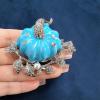 imageRhinestone Autumn Pumpkin Brooch for Women Girls Fashion Enamel Halloween Thanksgiving Crystal Leaf Brooches Lapel Pins Fall Holiday Festival Party Dress Accessories GiftSilver Blue