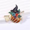 imageRhinestone Pumpkin Witch Hat Brooch Pin for Women Girls GoldTone Fashion Enamel Crystal Flower Leaf Broom Halloween Brooches Dainty Dress Accessories Holiday Festival Jewelry Gift