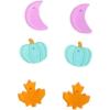 image3 Pairs Acrylic Halloween Stud Earrings Set for Women Resin Pink Purple Black White Sequins Moon Pumpkin Maple Leaf Ghost Bat Studs Earring Cute Holiday Party Jewelry Gifts Daughter NieceFall
