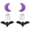 image3 Pairs Acrylic Halloween Stud Earrings Set for Women Resin Pink Purple Black White Sequins Moon Pumpkin Maple Leaf Ghost Bat Studs Earring Cute Holiday Party Jewelry Gifts Daughter NieceCrescent