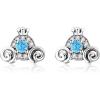imageCute Pumpkin Carriage Stud Earrings for Women 925 Sterling Silver Cubic Zirconia Vintage Lucky Princess Tiny Small Studs Cartilage Hypoallergenic Holiday Birthday Halloween Jewelry Dainty Gifts Daughter NieceBlue