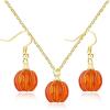 imageDainty Pumpkin Dangle Earrings Pendant Necklace Jewelry Set for Women Gold Plated Cute Halloween Thanksgiving Charms Drop Adjustable Link Chain Fall Holiday Festival Dress AccessoriesGold