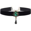 imageVintage Black Velvet Choker Necklace for Women Gothic Victorian Crystal Charms Adjustable Chain Necklaces Retro Boho Dress Accessories Punk 80s 90s Christmas Halloween Cosplay Party Jewelry Green CZ