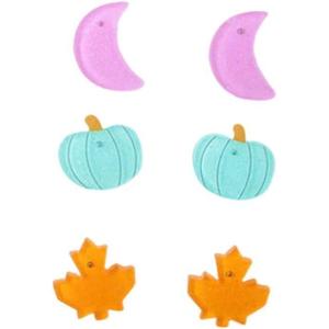 image3 Pairs Acrylic Halloween Stud Earrings Set for Women Resin Pink Purple Black White Sequins Moon Pumpkin Maple Leaf Ghost Bat Studs Earring Cute Holiday Party Jewelry Gifts Daughter NieceFall
