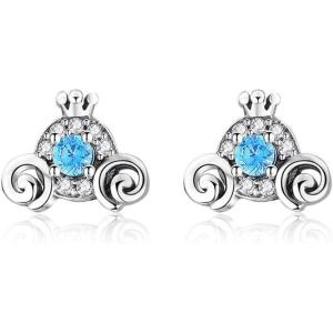 imageCute Pumpkin Carriage Stud Earrings for Women 925 Sterling Silver Cubic Zirconia Vintage Lucky Princess Tiny Small Studs Cartilage Hypoallergenic Holiday Birthday Halloween Jewelry Dainty Gifts Daughter NieceBlue