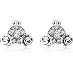 imageCute Pumpkin Carriage Stud Earrings for Women 925 Sterling Silver Cubic Zirconia Vintage Lucky Princess Tiny Small Studs Cartilage Hypoallergenic Holiday Birthday Halloween Jewelry Dainty Gifts Daughter NieceClear