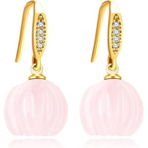 imageDelicate Pumpkin Dangle Earrings for Women Gold Plated Dainty CZ Halloween Thanksgiving Color Birthstone Charms Drop Fish Hook Dangling Fall Holiday Festival Dress Accessories GiftsLight Pink