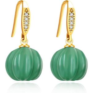 imageDelicate Pumpkin Dangle Earrings for Women Gold Plated Dainty CZ Halloween Thanksgiving Color Birthstone Charms Drop Fish Hook Dangling Fall Holiday Festival Dress Accessories GiftsGreen