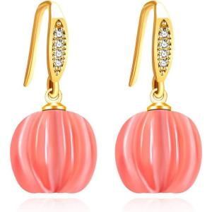 imageDelicate Pumpkin Dangle Earrings for Women Gold Plated Dainty CZ Halloween Thanksgiving Color Birthstone Charms Drop Fish Hook Dangling Fall Holiday Festival Dress Accessories GiftsPink