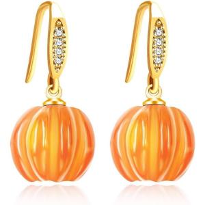 imageDelicate Pumpkin Dangle Earrings for Women Gold Plated Dainty CZ Halloween Thanksgiving Color Birthstone Charms Drop Fish Hook Dangling Fall Holiday Festival Dress Accessories GiftsOrange