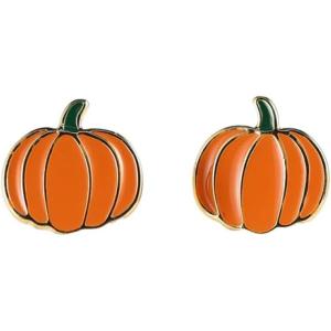 imageOrange Pumpkin Small Stud Earrings for Women GoldTone Enamel Halloween Thanksgiving Fall Party Studs Earring Cute Dress Accessories Jewelry