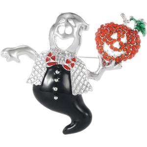imagePumpkin Ghost Waiter Brooch Pin for Women Men Gold Plated Fashion Enamel Halloween Statement Spooky Brooches Lapel Pins Unique Holiday Festival Dress Accessories JewelrySilver