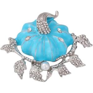 imageRhinestone Autumn Pumpkin Brooch for Women Girls Fashion Enamel Halloween Thanksgiving Crystal Leaf Brooches Lapel Pins Fall Holiday Festival Party Dress Accessories GiftSilver Blue