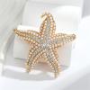 imageShell Pearl Rhinestone Starfish Brooch for Women Men Gold Plated Elegant Crystal Star Shaped Ocean Sea Animal Brooches Lapel Pins Delicate Wedding Beach Party Dress Accessories