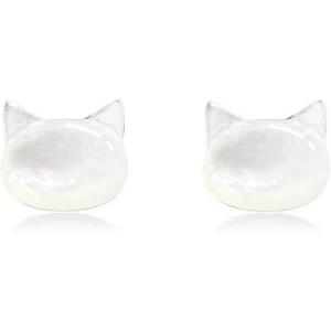 imageDainty Shell Pearl Cat Stud Earrings for Women Girls 925 Sterling Silver Hypoallergenic Nickel Free Tiny Small Kitten Animal Studs Cartilage Tragus Post Cute Birthday Halloween Christmas Jewelry GiftsWhite