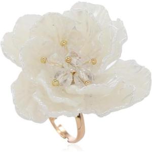 imageDtja Elegant Shell Pearl Flower Statement Ring for Women Lady Artificial White Camellia Cherry Blossom Petals Adjustable Wide Wrap Rings Comfort Fit Delicate Wedding Holiday Party Jewelry
