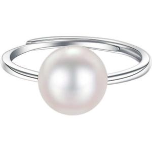 imageDtja Shell Pearl 925 Sterling Silver Ring for Women Girls Adjustable Expandable Round Ball Wedding Statement Finger Rings Comfort Fit Simple Elegant Engagement Promise Birthday Jewelry Gift10mm