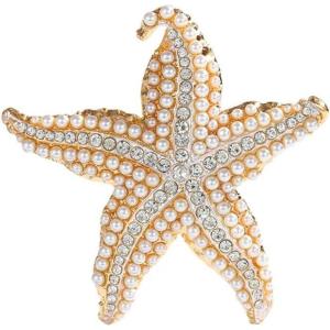 imageShell Pearl Rhinestone Starfish Brooch for Women Men Gold Plated Elegant Crystal Star Shaped Ocean Sea Animal Brooches Lapel Pins Delicate Wedding Beach Party Dress Accessories