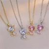 imageDainty CZ Bow Cat Pendant Necklace for Women 14K Stainless Steel Hypoallergenic Crystal Kitten Animal Choker Chain Necklace Adjustable Comfortable Cute Birthday Holiday Jewelry Gift 18inchPink