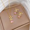 imageDtja Gold Rabbit Stud Earrings Crystal Bunny Animal Pendant Necklace Jewelry Set for Women Stainless Steel Hypoallergenic Dainty Pink CZ Birthstone Adjustable Charm Chain 18quot Birthday Jewelry Gifts