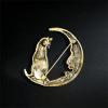 imageRhinestone Cat on the Moon Brooch Pin for Women Girls Vintage AB Crystal Animal Kitten Crescent Celestial Brooches Lapel Pins Dainty Exaggerated Christmas Easter Jewelry Unisex Gift