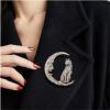 imageRhinestone Cat on the Moon Brooch Pin for Women Girls Vintage AB Crystal Animal Kitten Crescent Celestial Brooches Lapel Pins Dainty Exaggerated Christmas Easter Jewelry Unisex Gift