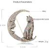 imageRhinestone Cat on the Moon Brooch Pin for Women Girls Vintage AB Crystal Animal Kitten Crescent Celestial Brooches Lapel Pins Dainty Exaggerated Christmas Easter Jewelry Unisex Gift