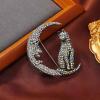 imageRhinestone Cat on the Moon Brooch Pin for Women Girls Vintage AB Crystal Animal Kitten Crescent Celestial Brooches Lapel Pins Dainty Exaggerated Christmas Easter Jewelry Unisex Gift