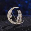 imageRhinestone Cat on the Moon Brooch Pin for Women Girls Vintage AB Crystal Animal Kitten Crescent Celestial Brooches Lapel Pins Dainty Exaggerated Christmas Easter Jewelry Unisex Gift