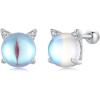 imageCute Cat Moonstone Cartilage Stud Earrings for Women 925 Sterling Silver Hypoallergenic Crystal Birthstone Tiny Kitten Animal Studs Tragus Mini Ball Screw Back Piercing Jewelry Gifts for Daughter Niece