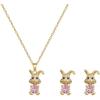 imageDtja Gold Rabbit Stud Earrings Crystal Bunny Animal Pendant Necklace Jewelry Set for Women Stainless Steel Hypoallergenic Dainty Pink CZ Birthstone Adjustable Charm Chain 18quot Birthday Jewelry Gifts