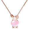 imageDtja Pink Bunny Rabbit Pendant Necklace for Women 18k Gold Plated Cubic Zirconia Animal Pet Birthstone Box Chain Adjustable Fashion Cute Easter Birthday Jewelry Gift for Daughter 18 inch