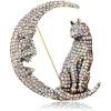 imageRhinestone Cat on the Moon Brooch Pin for Women Girls Vintage AB Crystal Animal Kitten Crescent Celestial Brooches Lapel Pins Dainty Exaggerated Christmas Easter Jewelry Unisex Gift