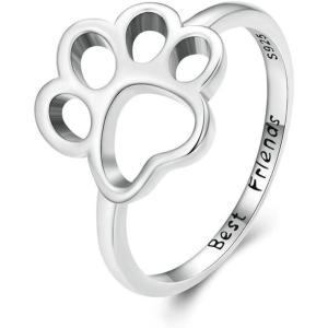 imageCat Dog 925 Sterling Silver Ring for Women Best Friend Engraved Statement Cute Hearted Animal Pawprint Band Finger Rings Comfort Fit Fashion Dainty Birthday Christmas Jewelry Gift for PetLover Size 8