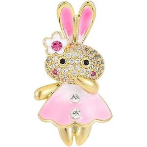 imageCute Crystal Rabbit Brooch Pin for Daughter Niece Gold Plated Rhinestone Enamel Tiny Cartoon Bunny Animal Brooches Lapel Pins Dainty Easter Birthday Dress Accessories Jewelry