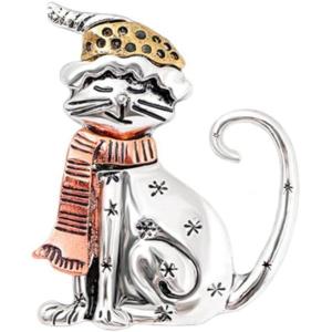 imageCute Xmas Cat Brooch for Women Girls Men Silver Gold Fashion Rhinestone Enamel Kitten Animals Santa Costumes Lapel Pins Vintage Christmas Holiday Festival Dress Accessories Jewelry Gift for PetloverScarf