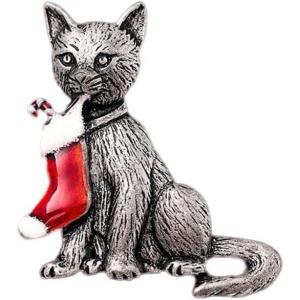 imageCute Xmas Cat Brooch for Women Girls Men Silver Gold Fashion Rhinestone Enamel Kitten Animals Santa Costumes Lapel Pins Vintage Christmas Holiday Festival Dress Accessories Jewelry Gift for PetloverStocking