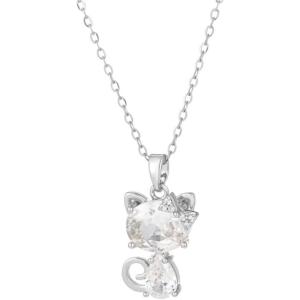 imageDainty CZ Bow Cat Pendant Necklace for Women 14K Stainless Steel Hypoallergenic Crystal Kitten Animal Choker Chain Necklace Adjustable Comfortable Cute Birthday Holiday Jewelry Gift 18inchSilver