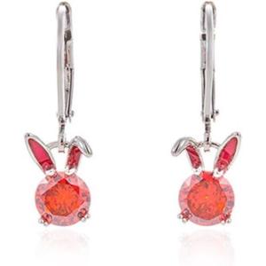 imageDainty Red Rabbit Small Hoop Earrings for Women GoldToned Cute Crystal Bunny Animal Charms Lever Back Dangle Drop Huggie Hoops Delicate Easter Holiday JewelrySilvery