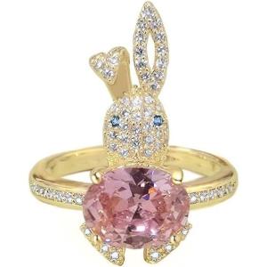 imageDtja CZ Rabbit Animal Statement Ring for Women Gold Plated Adjustable Pink Rhinestone Crystal Pet Open Band Finger Rings Comfort Fit Fashion Cute Birthday Holiday Christmas Jewelry Gift Size 810
