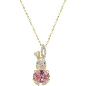 imageDtja Crystal Bunny Rabbit Pendant Necklace for Women Girls 18k Gold Plated Cubic Zirconia Animal Pet Birthstone Link Chain Adjustable Fashion Cute Easter Birthday Jewelry Gift Daughter 18 inchPink