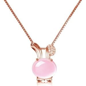 imageDtja Pink Bunny Rabbit Pendant Necklace for Women 18k Gold Plated Cubic Zirconia Animal Pet Birthstone Box Chain Adjustable Fashion Cute Easter Birthday Jewelry Gift for Daughter 18 inch