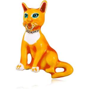 imageFunky Cat Animal Brooch Pin for Women Unisex Gold Tone Fashion Crystal Choker Kitten Brooches Lapel Pins Cute Dress Accessories Birthday Holiday Jewelry GiftYellow