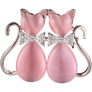 imagePink Heart Cat Animal Rhinestone Brooch Pin for Women Girls Gold Plated Fashion Crystal Love Hearted Cats Eye Couple Kitten Brooches Lapel Pins Cute Dress Accessories Birthday Holiday Jewelry Gift