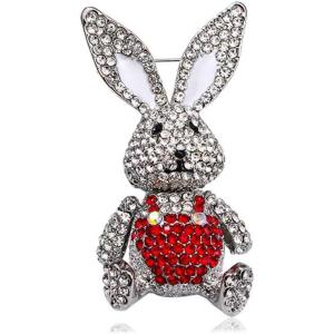 imageRhinestone Moving Rabbit Brooch Pin for Women Girls Fashion Crystal Enamel Love Heart Back Bunny Animal Pet Brooches Lapel Pins Dainty Cute Easter Valentine Honors Day Jewelry Gift SouvenirRed CZ