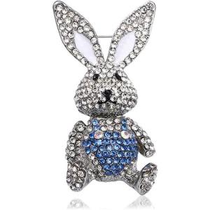imageRhinestone Moving Rabbit Brooch Pin for Women Girls Fashion Crystal Enamel Love Heart Back Bunny Animal Pet Brooches Lapel Pins Dainty Cute Easter Valentine Honors Day Jewelry Gift SouvenirBlue CZ