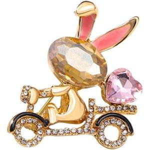 imageRhinestone Rabbit Carrying Love Heart Brooch Pin for Women Girls Teens Gold Plated Cute Crystal Cartoon Bunny Bike Brooches Lapel Pins Dainty Dress Accessories Easter Holiday Valentine Jewelry Gift Daughter Wife PetLover