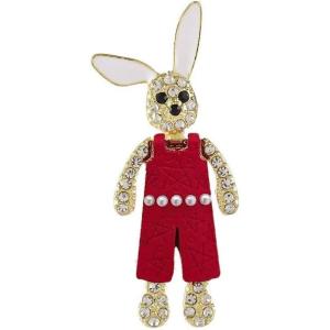 imageRhinestone Rabbit Overalls Brooch Pin for Women GoldTone Fashion Crystal Enamel White Balls Bunny Animal Pet Brooches Pins Dainty Cute Holiday Easter Party Dress Accessories JewelryRed
